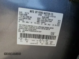 2014 Ford Explorer XLT z VIN 1FM5K7D80EGC01187, wystawiony jako Copart lot #58602735 z przebiegiem 143 294 mil mil oraz Szkoda całkowita • Salvage title. Historia ofert i sprzedaży dostępna na DreamBid. Obrazek 14.