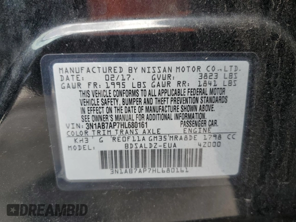 2017 Nissan Sentra SV with VIN 3N1AB7AP7HL680161, listed as a Copart auction lot 64624365 with 167,740 mi miles and Clean title. Bid and sale history available at DreamBid. Image 12.