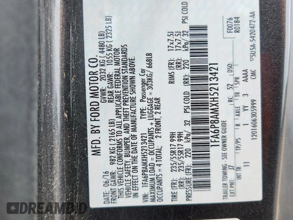 2017 Ford Mustang V6 z VIN 1FA6P8AMXH5213421, wystawiony jako Copart lot #59304295 z przebiegiem 85 775 mil mil oraz Szkoda całkowita • Salvage title. Historia ofert i sprzedaży dostępna na DreamBid. Obrazek 12.