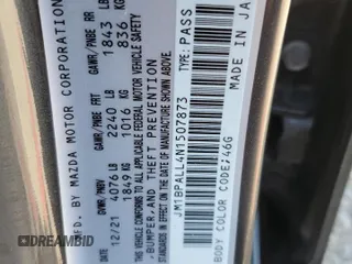 2022 Mazda 3 Preferred with VIN JM1BPALL4N1507873, listed as a Copart auction lot 52452285 with 27,024 mi miles and Salvage Title. Bid and sale history available at carsss.com. Image 13.