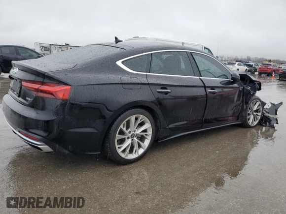2023 Audi A5 Sportback Premium Plus with VIN WAUCBCF57PA010716, listed as a Copart auction lot 44939675 with 34,269 mi miles and Salvage Title. Bid and sale history available at carsss.com. Image 3.