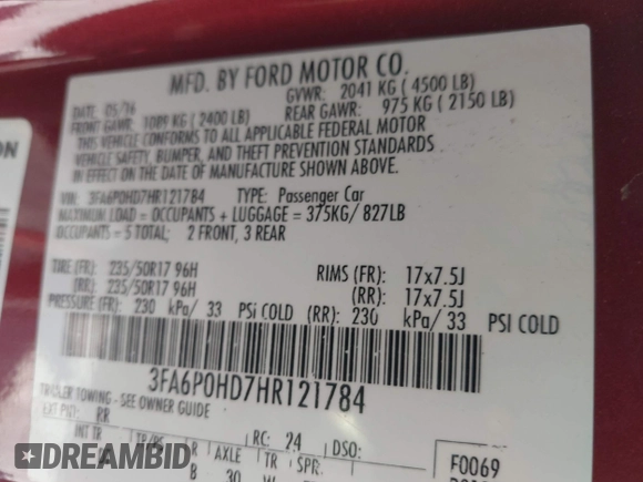 2017 Ford Fusion SE с VIN 3FA6P0HD7HR121784, выставлен на аукционе IAAI как лот 42124603 с пробегом 152 324 миль миль и . История ставок и продаж доступна на DreamBid. Изображение 9.