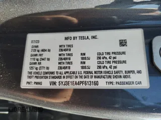 2023 Tesla Model 3 with VIN 5YJ3E1EA4PF613160, listed as a Copart auction lot 62008045 with 23,575 mi miles and Clean title. Bid and sale history available at DreamBid. Image 12.
