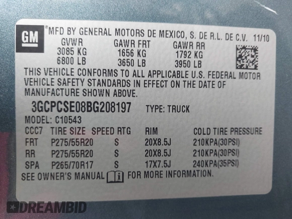 2011 Chevrolet Silverado 1500 LT with VIN 3GCPCSE08BG208197, listed as a IAAI auction lot 41865262 with 144,512 mi miles and . Bid and sale history available at DreamBid. Image 9.