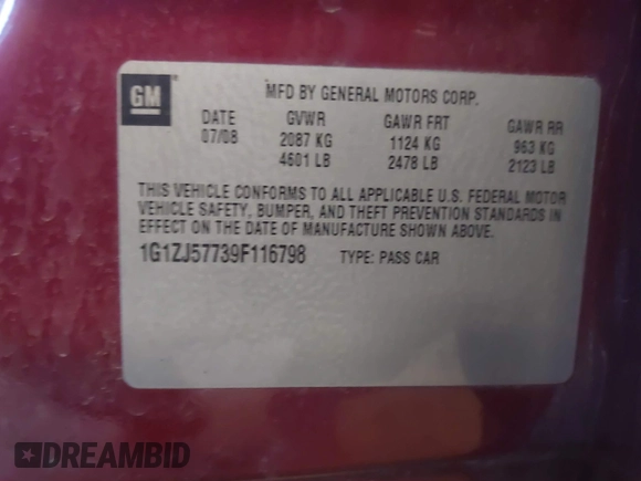 2009 Chevrolet Malibu 2LT with VIN 1G1ZJ57739F116798, listed as a IAAI auction lot 41828118 with 134,592 mi miles and . Bid and sale history available at DreamBid. Image 9.