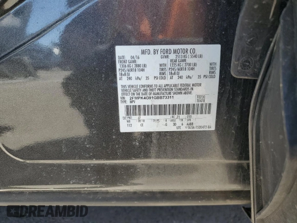 2016 Ford Edge SE with VIN 2FMPK4G91GBB73311, listed as a Copart auction lot 56574485 with 108,193 mi miles and Salvage title. Bid and sale history available at DreamBid. Image 13.