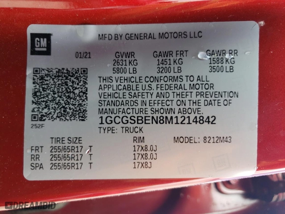 2021 Chevrolet Colorado 2WD Work Truck with VIN 1GCGSBEN8M1214842, listed as a Copart auction lot 49068625 with 70,811 mi miles and Salvage Title. Bid and sale history available at carsss.com. Image 12.