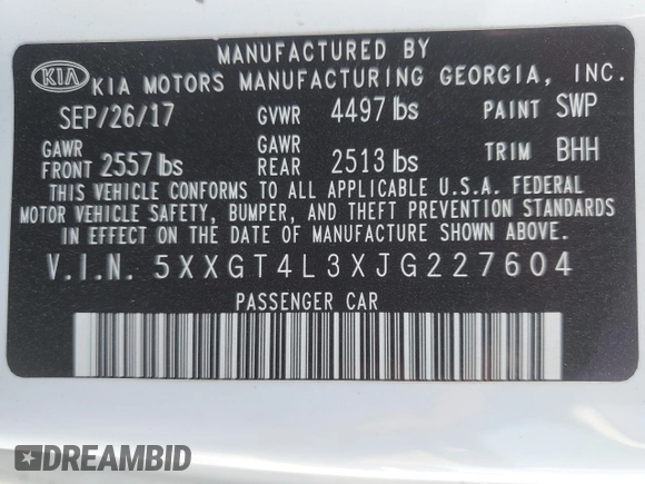 2018 Kia Optima LX with VIN 5XXGT4L3XJG227604, listed as a Copart auction lot 61674055 with 197,131 mi miles and Salvage title. Bid and sale history available at DreamBid. Image 12.