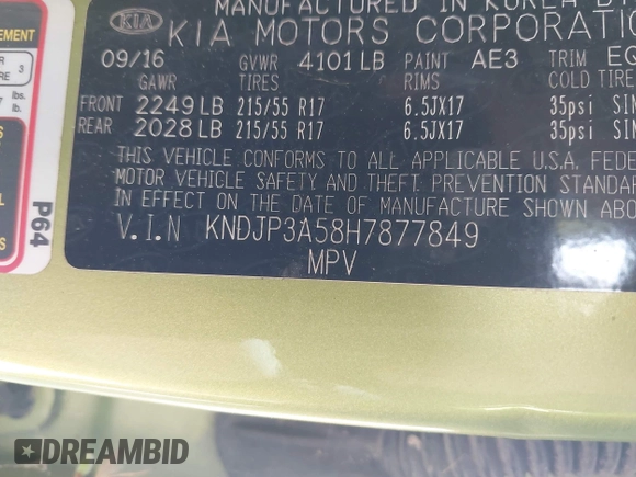 2017 Kia Soul + with VIN KNDJP3A58H7877849, listed as a IAAI auction lot 41932260 with 166,557 mi miles. Bid and sale history available at carsss.com. Image 9.