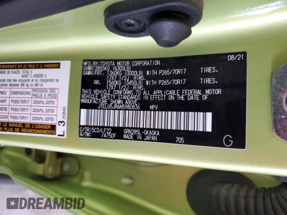 2022 Toyota 4Runner TRD Pro with VIN JTELU5JR6N5980836, listed as a Copart auction lot 63045125 with 52,714 mi miles and Salvage title. Bid and sale history available at DreamBid. Image 13.
