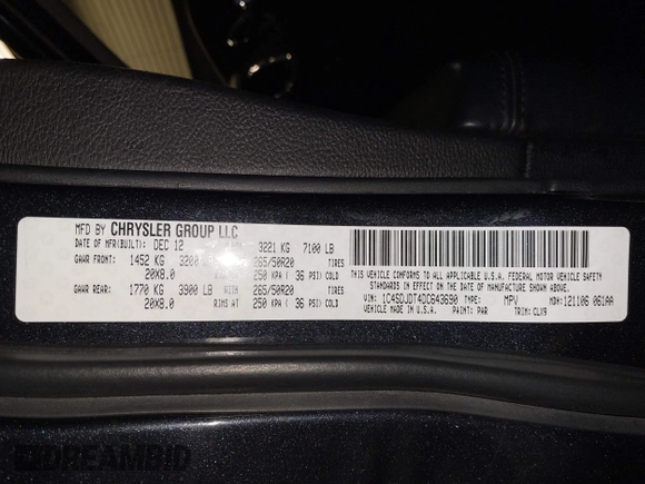 2013 Dodge Durango Crew с VIN 1C4SDJDT4DC643690, выставлен на аукционе IAAI как лот 42213777 с пробегом 78 845 миль миль и . История ставок и продаж доступна на DreamBid. Изображение 9.