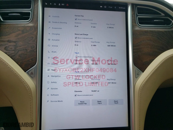 2017 Tesla Model X 90D with VIN 5YJXCBE2XHF049084, listed as a Copart auction lot 48537783 with 54987 miles. Bid and sale history available at carsss.com. Image 9.