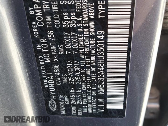 2017 Hyundai Tucson SE with VIN KM8J33A48HU350149, listed as a Copart auction lot 49643295 with 93,750 mi miles and Salvage Title. Bid and sale history available at DreamBid. Image 14.