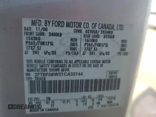 2001 Ford F-150 XL with VIN 2FTRF08W51CA33164, listed as a Copart auction lot 64457855 with Not provided miles and Clean title. Bid and sale history available at DreamBid. Image 12.
