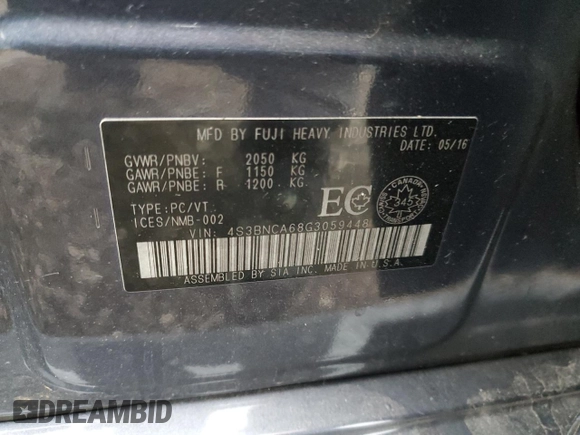 2016 Subaru Legacy 2.5i with VIN 4S3BNCA68G3059448, listed as a Copart auction lot 82535454 with 74,629 mi miles and Salvage Title. Bid and sale history available at carsss.com. Image 12.
