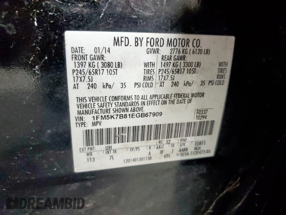 2014 Ford Explorer с VIN 1FM5K7B81EGB67909, выставлен на аукционе Copart как лот 58753765 с пробегом 176 816 миль миль и Чистый • Clean title. История ставок и продаж доступна на DreamBid. Изображение 12.
