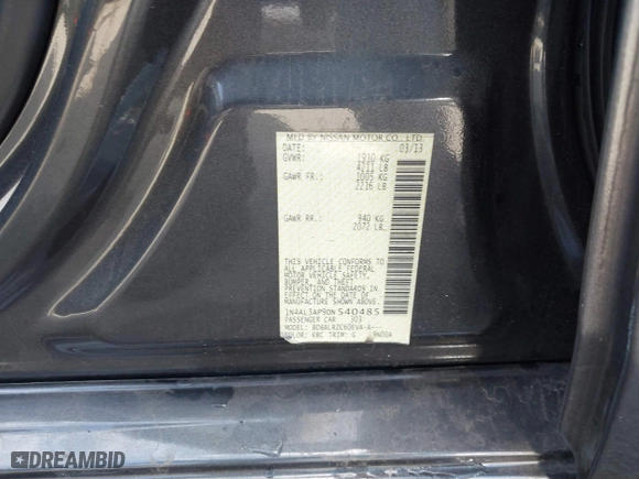 2013 Nissan Altima 2.5 SL with VIN 1N4AL3AP9DN540485, listed as a IAAI auction lot 41622206 with 125,575 mi miles. Bid and sale history available at carsss.com. Image 9.