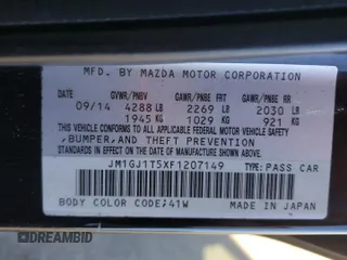 2015 Mazda 6 i Touring with VIN JM1GJ1T5XF1207149, listed as a Copart auction lot 47118405 with Not Provided miles and Clean Title. Bid and sale history available at carsss.com. Image 12.