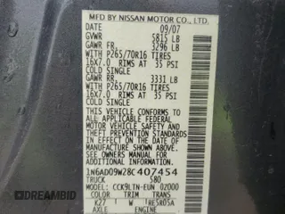 2008 Nissan Frontier LE with VIN 1N6AD09W28C407454, listed as a Copart auction lot 58741015 with 74,548 mi miles and Salvage title. Bid and sale history available at DreamBid. Image 12.