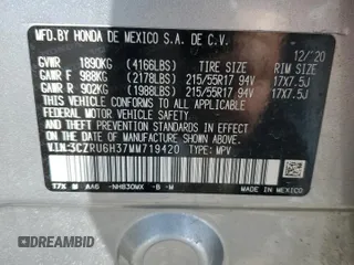 2021 Honda HR-V LX with VIN 3CZRU6H37MM719420, listed as a Copart auction lot 49450395 with 17,264 mi miles and Salvage Title. Bid and sale history available at carsss.com. Image 15.
