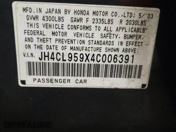 2004 Acura TSX w/Navigation with VIN JH4CL959X4C006391, listed as a Copart auction lot 85966044 with 155,472 mi miles and Salvage title. Bid and sale history available at DreamBid. Image 12.