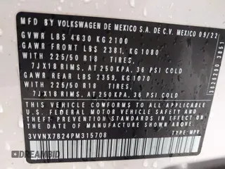 2023 Volkswagen Taos SE z VIN 3VVNX7B24PM315708, wystawiony jako IAAI lot #41935409 z przebiegiem 47 593 mil mil oraz . Historia ofert i sprzedaży dostępna na DreamBid. Obrazek 9.