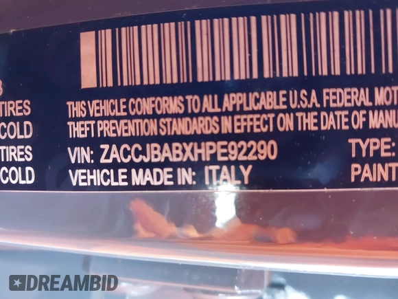 2017 Jeep Renegade Sport z VIN ZACCJBABXHPE92290, wystawiony jako IAAI lot #41209157 z przebiegiem 86 553 mil mil oraz . Historia ofert i sprzedaży dostępna na DreamBid. Obrazek 9.