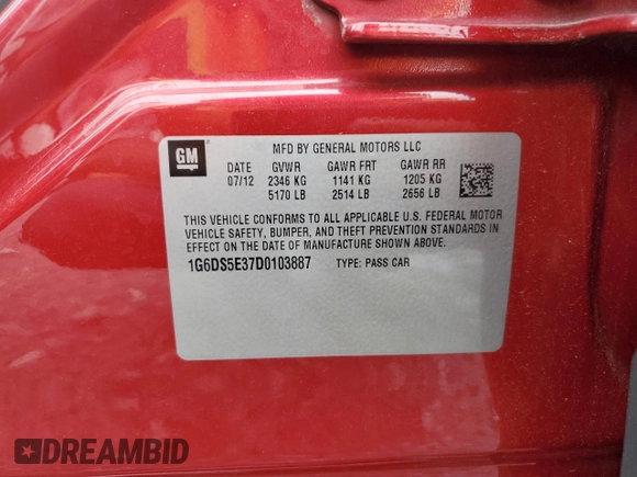 2013 Cadillac CTS Premium with VIN 1G6DS5E37D0103887, listed as a Copart auction lot 57390915 with 104,415 mi miles and Salvage title. Bid and sale history available at DreamBid. Image 13.