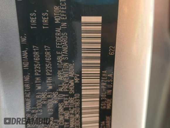 2019 Toyota Sienna LE Auto Access Seat with VIN 5TDKZ3DC9KS018310, listed as a Copart auction lot 55146415 with 117,536 mi miles and Salvage title. Bid and sale history available at DreamBid. Image 13.