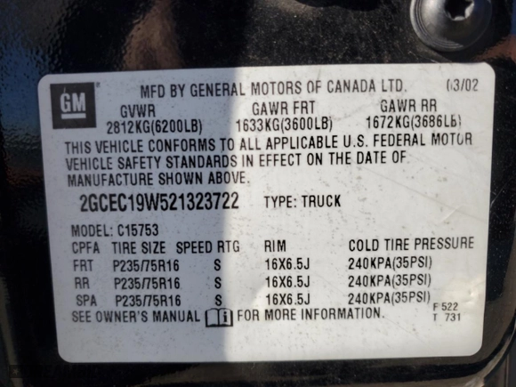 2002 Chevrolet Silverado 1500 LS with VIN 2GCEC19W521323722, listed as a Copart auction lot 42451505 with 290,758 mi miles and Salvage Title. Bid and sale history available at carsss.com. Image 14.