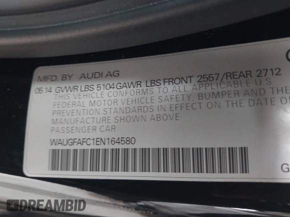 2014 Audi A6 Premium Plus with VIN WAUGFAFC1EN164580, listed as a IAAI auction lot 42220550 with 112,528 mi miles and . Bid and sale history available at DreamBid. Image 9.