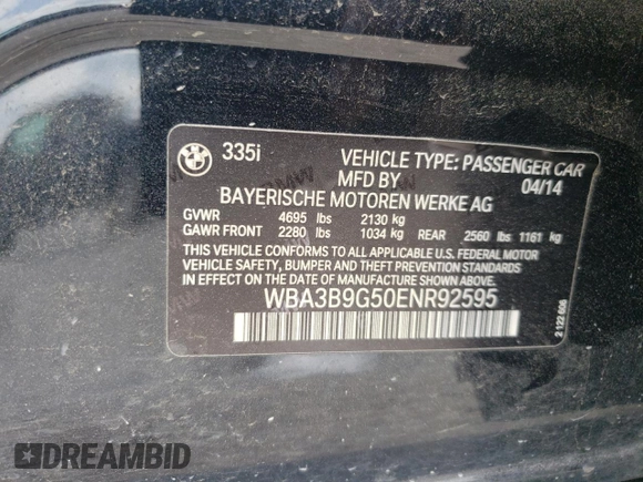 2014 BMW 3 Series 335i xDrive z VIN WBA3B9G50ENR92595, wystawiony jako Copart lot #61133205 z przebiegiem 185 516 mil mil oraz Czysty tytuł • Clean title. Historia ofert i sprzedaży dostępna na DreamBid. Obrazek 13.