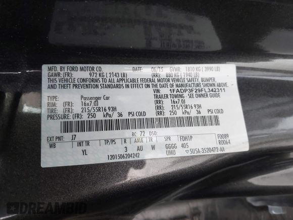 2015 Ford Focus SE with VIN 1FADP3F29FL342311, listed as a IAAI auction lot 42109683 with 70,579 mi miles. Bid and sale history available at carsss.com. Image 9.