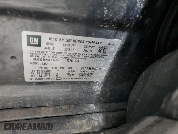 2016 Buick Encore with VIN KL4CJESBXGB736815, listed as a Copart auction lot 48658735 with Not Provided miles and Salvage Title. Bid and sale history available at DreamBid. Image 14.