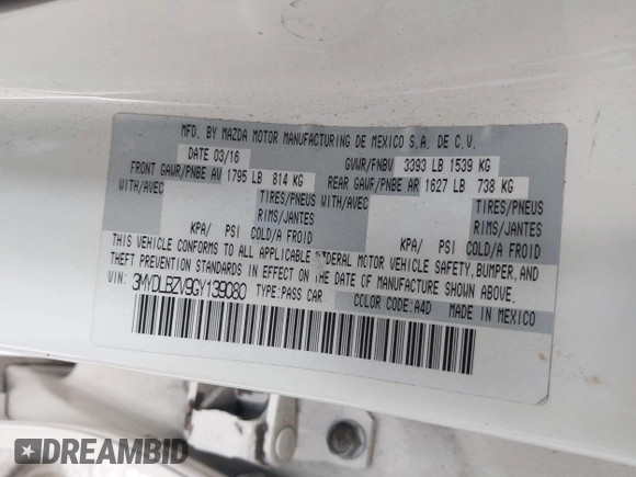 2016 Scion iA z VIN 3MYDLBZV9GY139080, wystawiony jako IAAI lot #41494384 z przebiegiem 106 092 mil mil oraz . Historia ofert i sprzedaży dostępna na DreamBid. Obrazek 9.