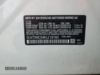 2019 BMW X3 xDrive30i with VIN 5UXTR9C54KLE18160, listed as a Copart auction lot 54668275 with 69,485 mi miles and Clean Title. Bid and sale history available at DreamBid. Image 13.