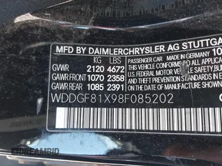 2008 Mercedes-Benz C 300 Sport with VIN WDDGF81X98F085202, listed as a IAAI auction lot 42334642 with 202,724 mi miles and . Bid and sale history available at DreamBid. Image 9.