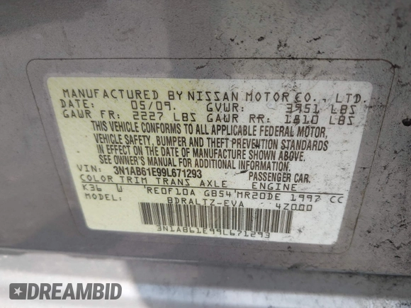 2009 Nissan Sentra S FE+ z VIN 3N1AB61E99L671293, wystawiony jako IAAI lot #42042248 z przebiegiem 126 899 mil mil oraz . Historia ofert i sprzedaży dostępna na DreamBid. Obrazek 9.