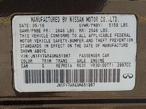 2016 Infiniti Q50 Red Sport 400 with VIN JN1FV7AR4GM451987, listed as a IAAI auction lot 41891826 with 64,931 mi miles and . Bid and sale history available at DreamBid. Image 9.