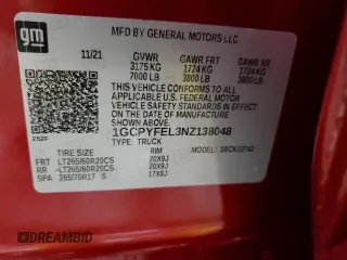 2022 Chevrolet Silverado 1500 LT Trail Boss with VIN 1GCPYFEL3NZ138048, listed as a Copart auction lot 86375194 with 43,949 mi miles and Salvage Title. Bid and sale history available at DreamBid. Image 13.