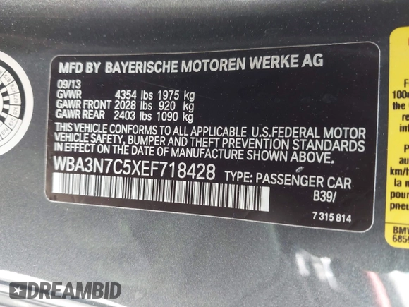 2014 BMW 4 Series 428i with VIN WBA3N7C5XEF718428, listed as a IAAI auction lot 42043910 with 157,686 mi miles and . Bid and sale history available at DreamBid. Image 9.