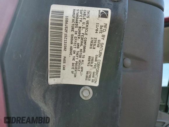 2005 Saturn ION ION 2 z VIN 1G8AJ52F15Z131502, wystawiony jako Copart lot #51218185 z przebiegiem 225 157 mil mil oraz Szkoda całkowita • Salvage title. Historia ofert i sprzedaży dostępna na DreamBid. Obrazek 12.