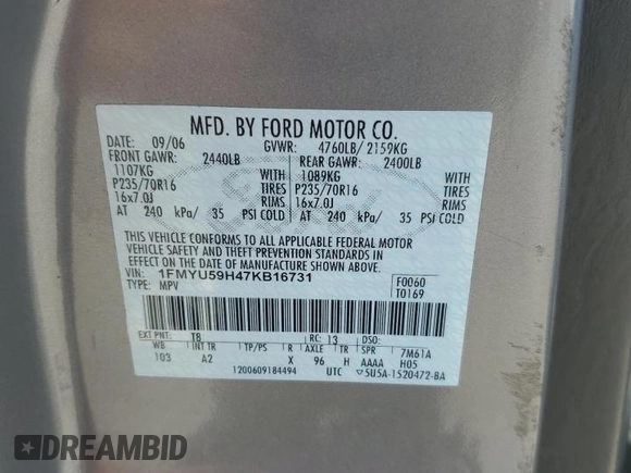 2007 Ford Escape Hybrid с VIN 1FMYU59H47KB16731, выставлен на аукционе Copart как лот 62694895 с пробегом 109 592 миль миль и Чистый • Clean title. История ставок и продаж доступна на DreamBid. Изображение 13.