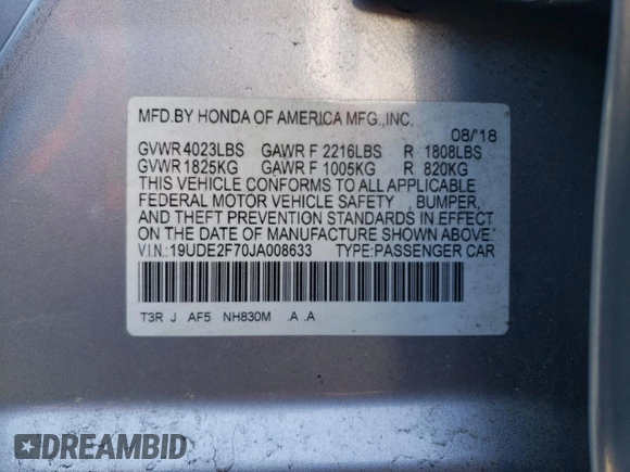 2018 Acura ILX Premium with VIN 19UDE2F70JA008633, listed as a Copart auction lot 48685855 with 53,272 mi miles and Salvage title. Bid and sale history available at DreamBid. Image 12.