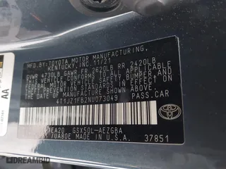 2022 Toyota Avalon XLE with VIN 4T1JZ1FB2NU073049, listed as a IAAI auction lot 41506550 with 52,073 mi miles. Bid and sale history available at carsss.com. Image 9.