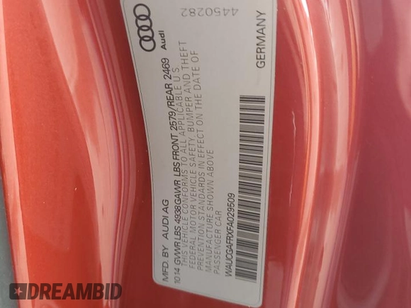 2015 Audi S5 Premium Plus with VIN WAUCGAFRXFA029509, listed as a Copart auction lot 85071334 with 68,965 mi miles and Salvage Title. Bid and sale history available at carsss.com. Image 12.