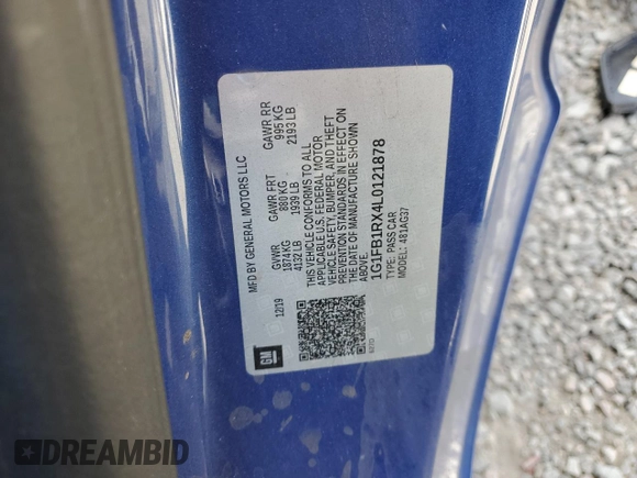 2020 Chevrolet Camaro 1LS with VIN 1G1FB1RX4L0121878, listed as a Copart auction lot 83798254 with 57,554 mi miles and Non repairable. Bid and sale history available at DreamBid. Image 15.