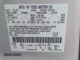 2008 Ford Escape Limited with VIN 1FMCU041X8KA25519, listed as a IAAI auction lot 42171095 with 189,410 mi miles and . Bid and sale history available at DreamBid. Image 9.