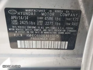 2014 Hyundai Sonata Hybrid with VIN KMHEC4A48EA115075, listed as a IAAI auction lot 41841237 with 180,032 mi miles. Bid and sale history available at carsss.com. Image 9.