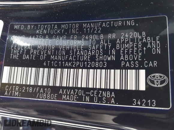 2023 Toyota Camry LE z VIN 4T1C11AK2PU120803, wystawiony jako IAAI lot #42060384 z przebiegiem 38 897 mil mil oraz . Historia ofert i sprzedaży dostępna na DreamBid. Obrazek 9.
